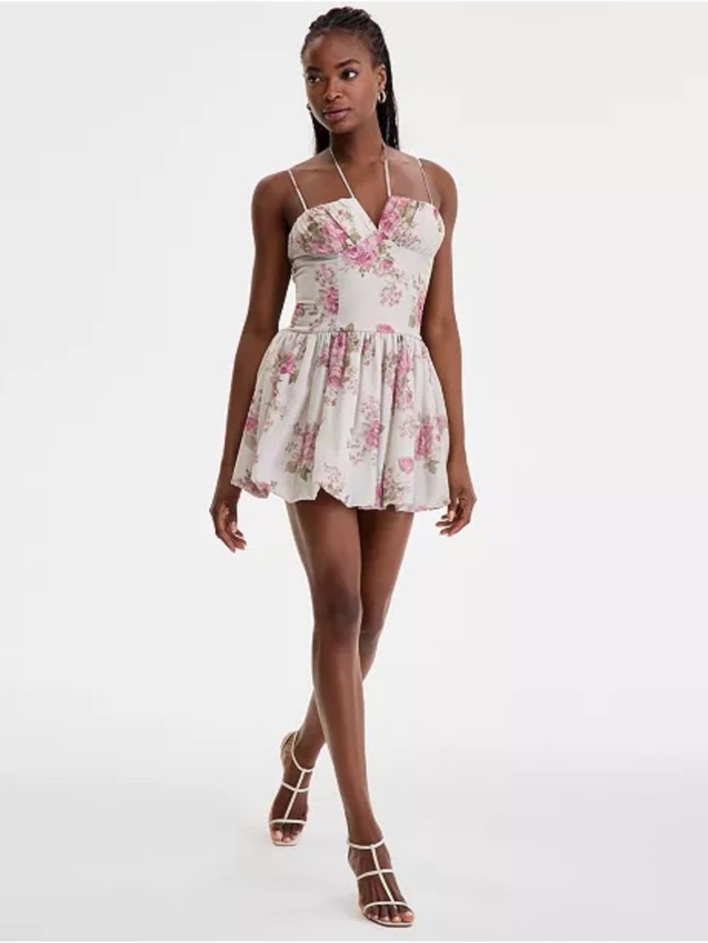 Seni & Cade Pink Floral Bubble Hem Corset Mini Dress NWT XXS